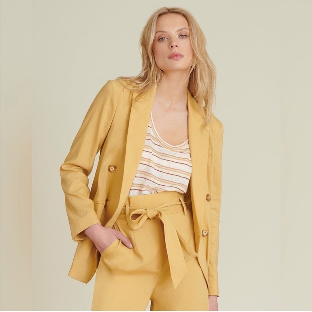 Veronica Beard Nisha Double Breasted Blazer Vintage Yellow Linen Jacket